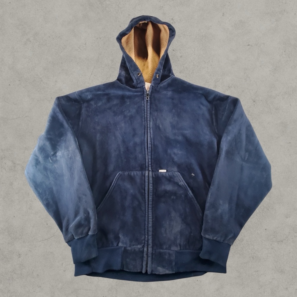 Carhartt Hoodie Mens XL Navy Blue Velour 760 Full Zip Lined 90s Rugged Wear Jckt
